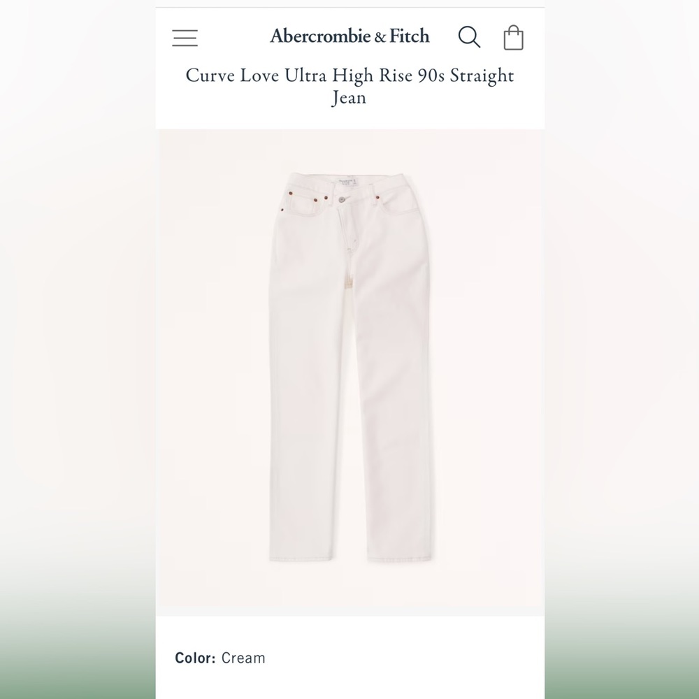 ABERCROMBIE & FITCH CURVE LOVE ULTRA HIGH RISE 90s STRAIGHT JEAN - CREAM